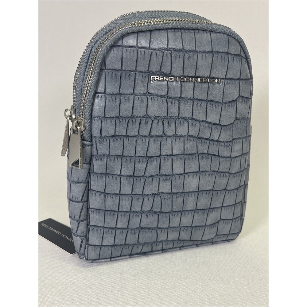 French Connection Shai Croc Sling Bag Denim Blue Faux Croc Crossbody NWT